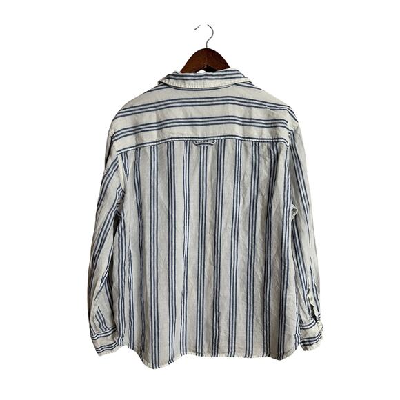 AYR Deep End Striped Linen Button-Down Shirt Blue White Womans XL - Picture 2 of 10